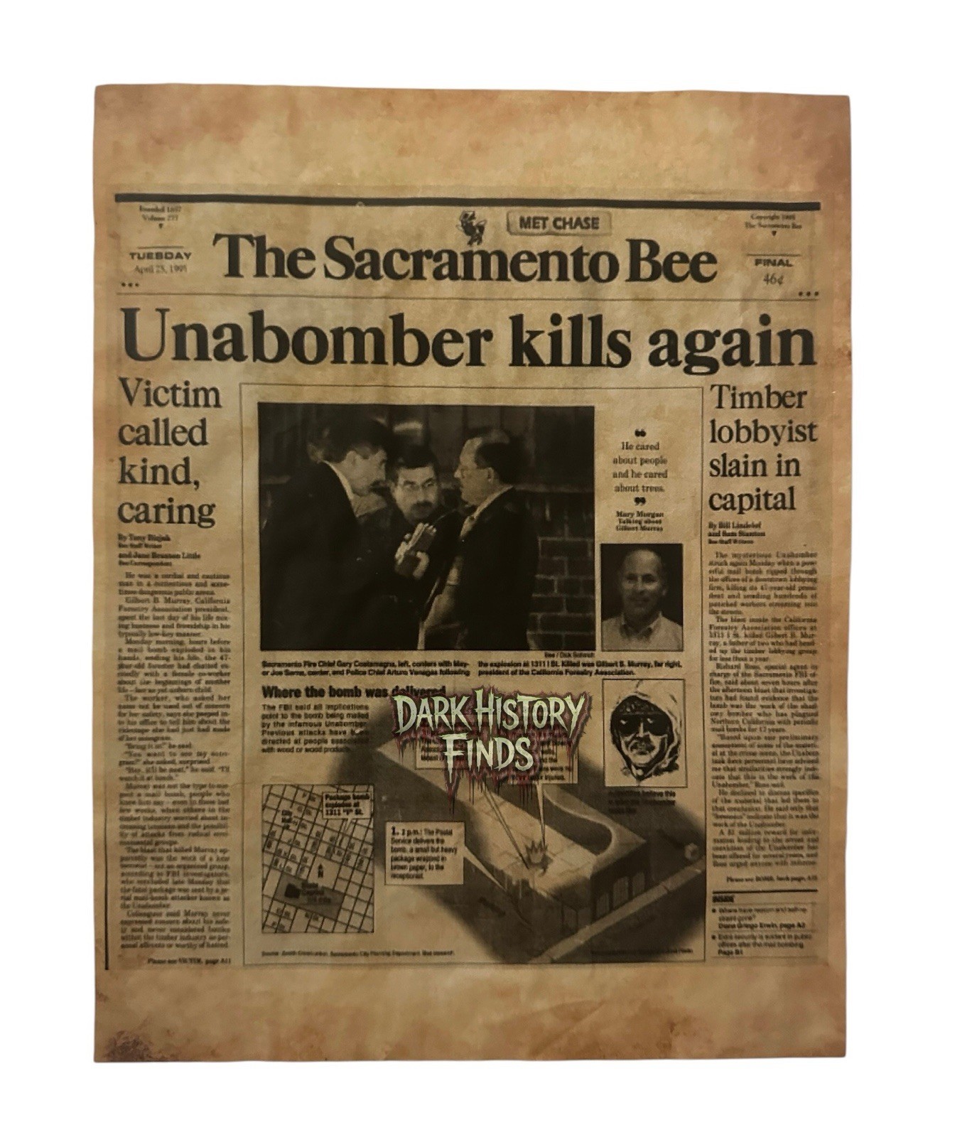 Ted Kazinski Unabomber Kills Again, Newspaper Headline The Sacramento Bee￼