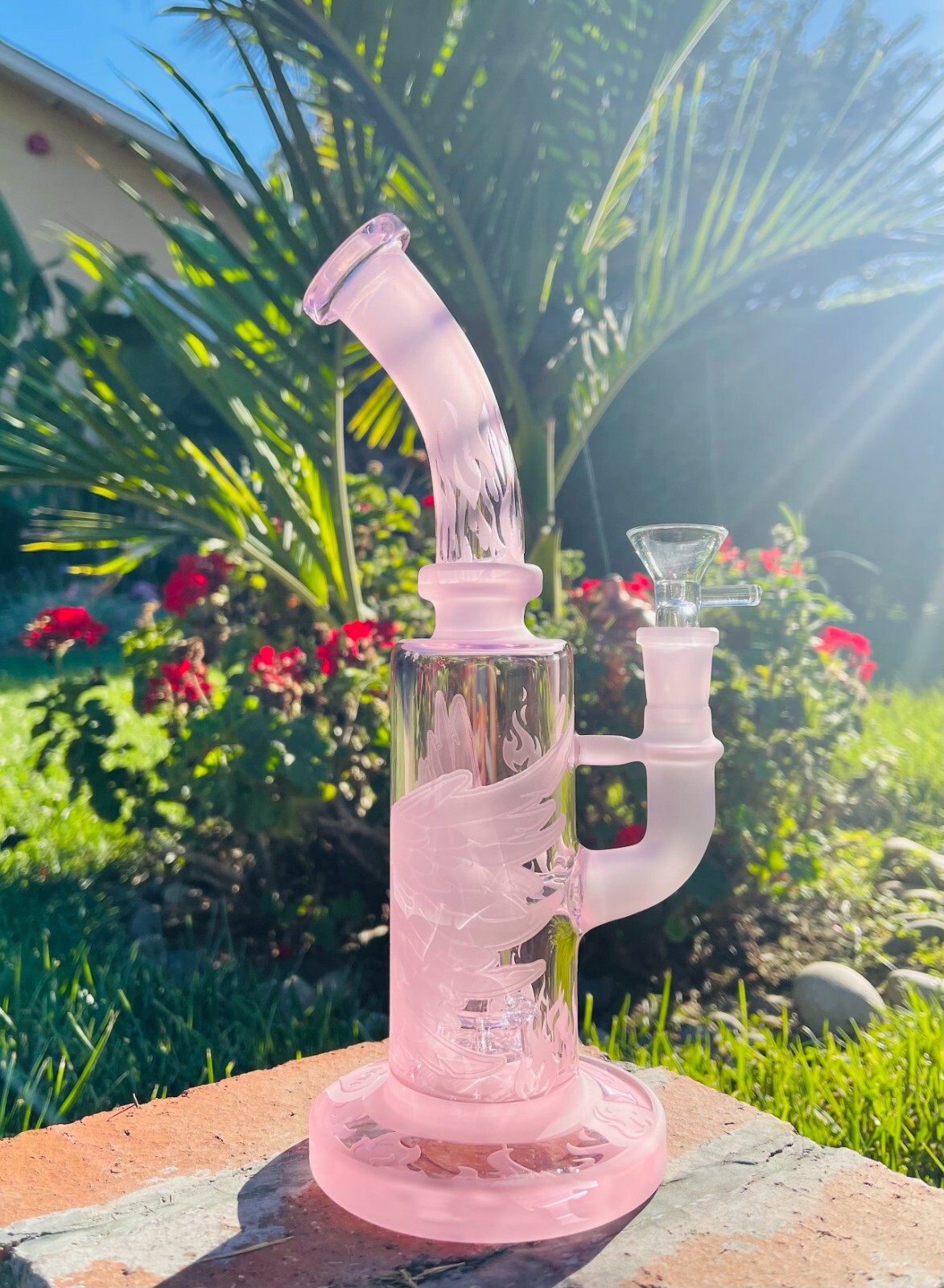💗10''  Premium Hookah Glass Water  Bong  Pink  Percolator Shower Bend Phoenix💗