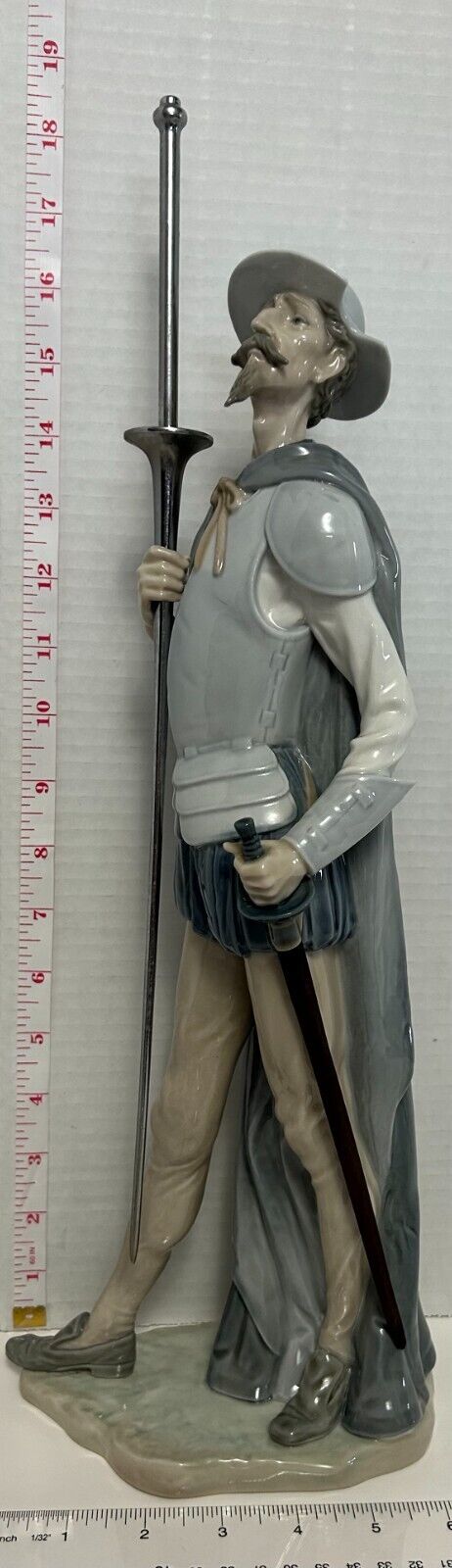 RARE Lladro Figurine Don Quixote On Guard w Sword and Wooden Lance #1385 
