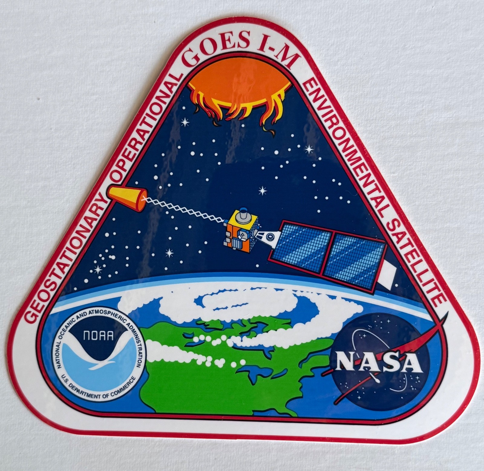 Vintage NASA NOAA GOES I-M Satellite Sticker Decal Weather Program Info Back