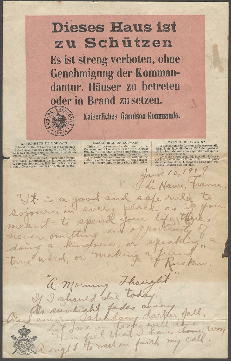 WW1 German Army Small Bill of Louvain Belgium Stationary 1919 Soldiers Hospital