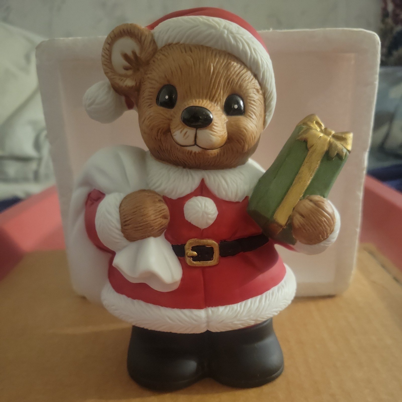 Vintage Homco Ceramic Teddy Bear Santa Coin Bank #5503