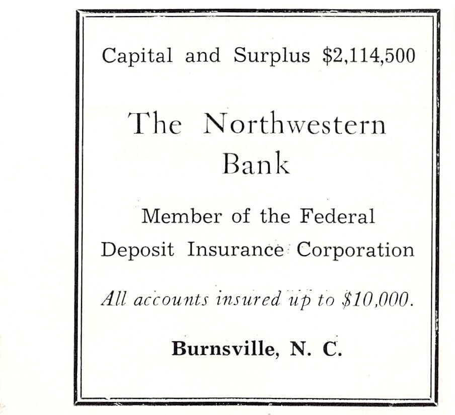 Northwestern Bank - Now Citizens Bank Building Burnsville NC 1951 Vtg Print Ad