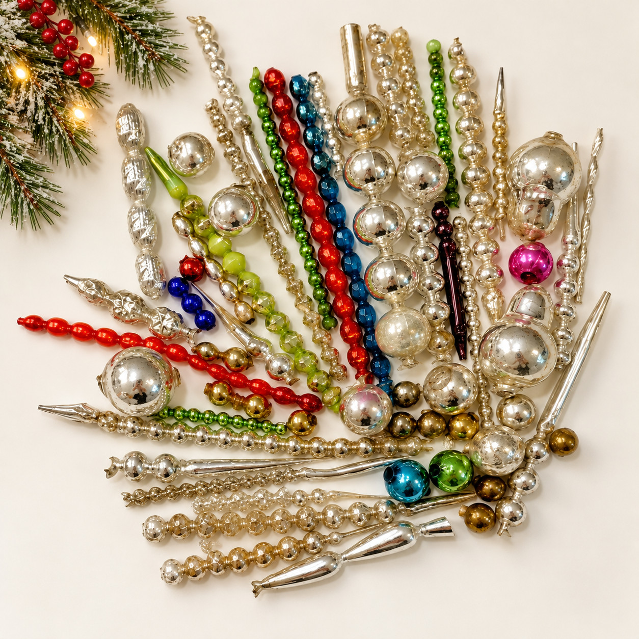 Antique German Mercury Glass Christmas Blown Glass Beads Icicles Ornaments  #2