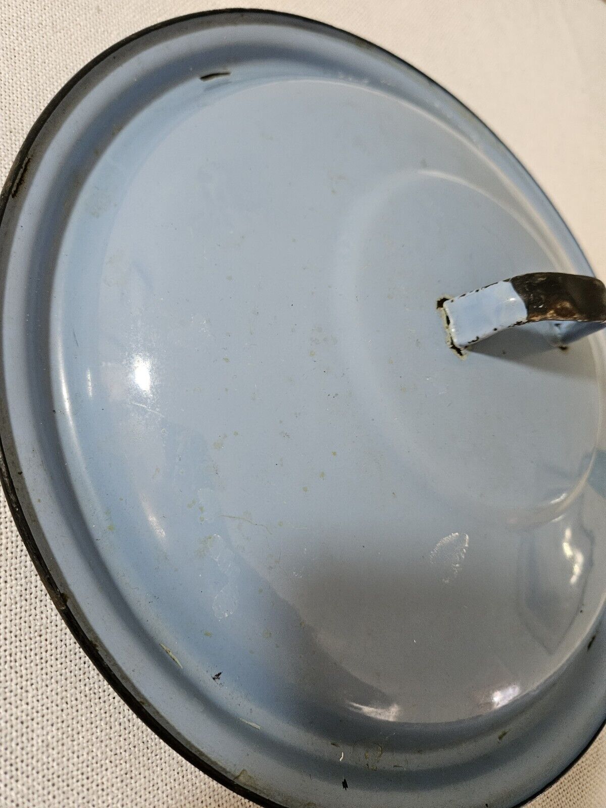 Vintage Light Blue Enamelware Stock Pot Lid With Handle 11.5\