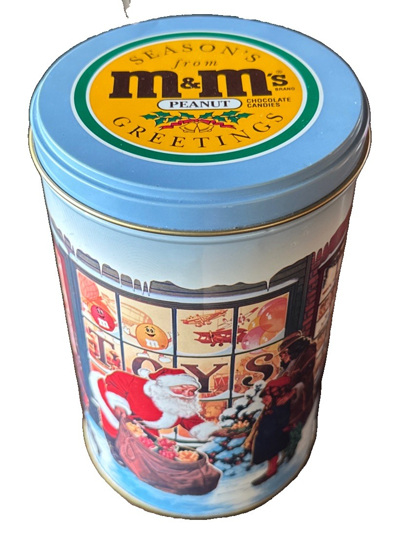 Vintage 1991 M&M’s Peanut Christmas Tin Santa Holiday Mars Candy Collectible