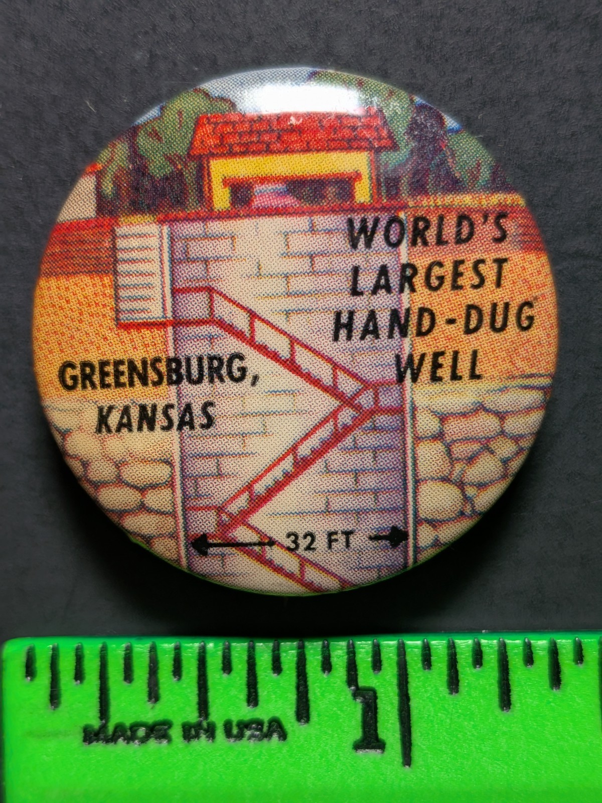 Vintage World's Largest Well Greensburg Kansas Pinback Pin