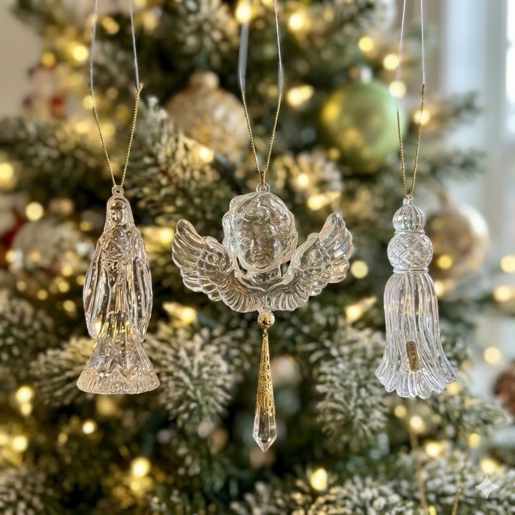 Vtg Clear Acrylic Faux Crystal Ornaments Lot Angel Madonna Tassel Religous