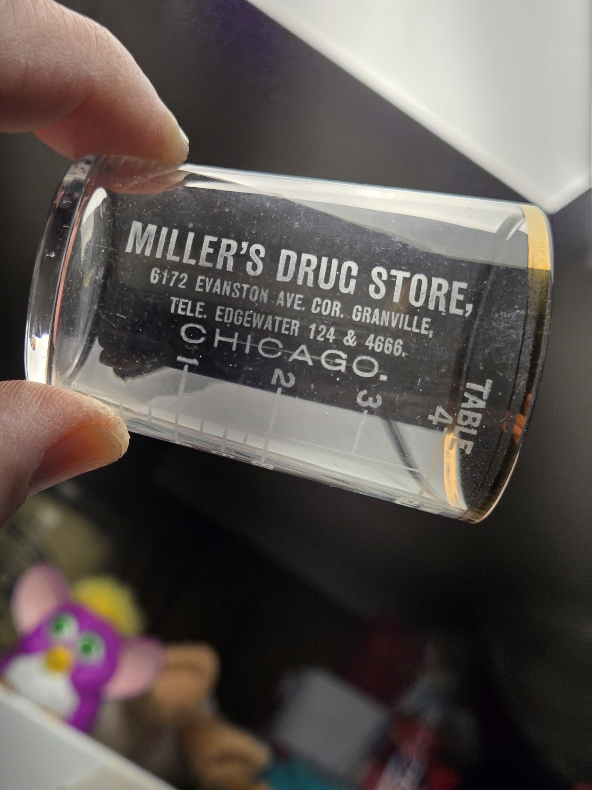 Old Rare Antique Etched Miller\'s Drug Store Chicago IL Medicine Dose Shot Glass