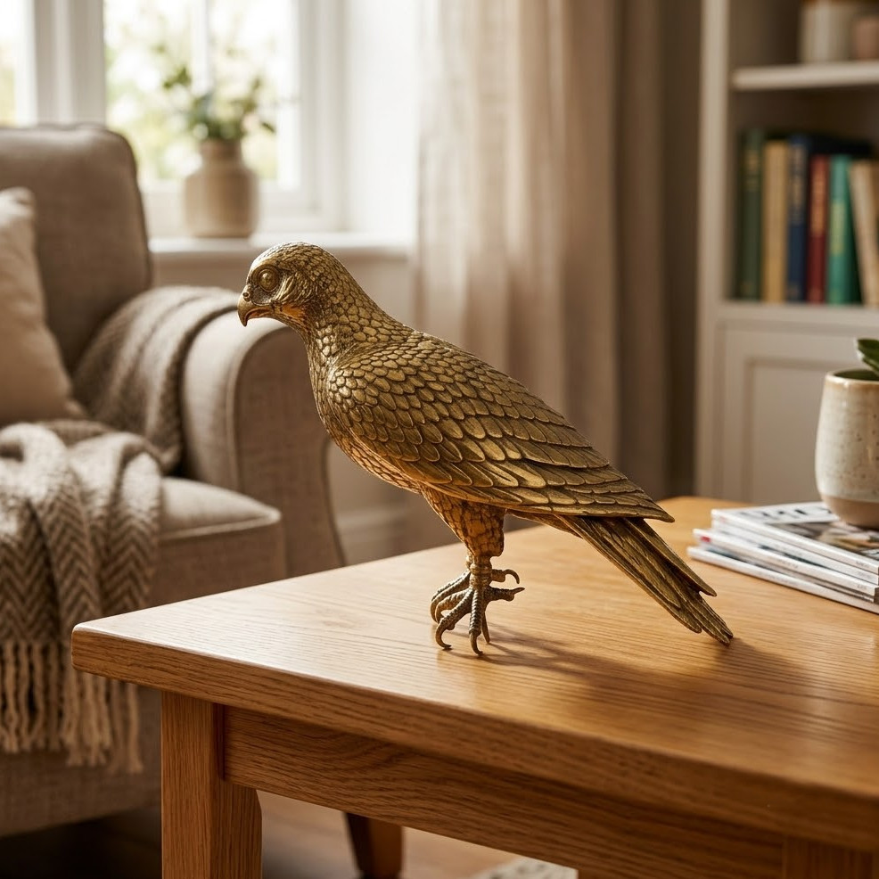 Brass Falcon Sculpture | Vintage Bird Statue Figurine | Rustic Farmhouse Shelf