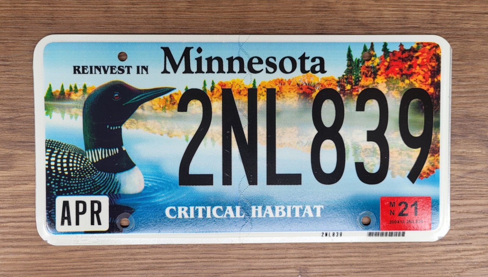 2021 Minnesota Critical Habitat LOON License Plate Tag  #2NL839  Wildlife