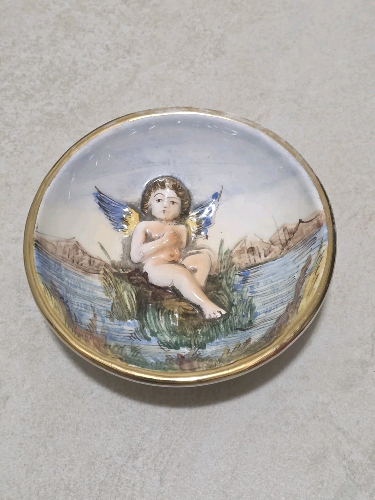 Antique Italian Hand Painted Capodimonte 3 3/4  Dish Putti Motif