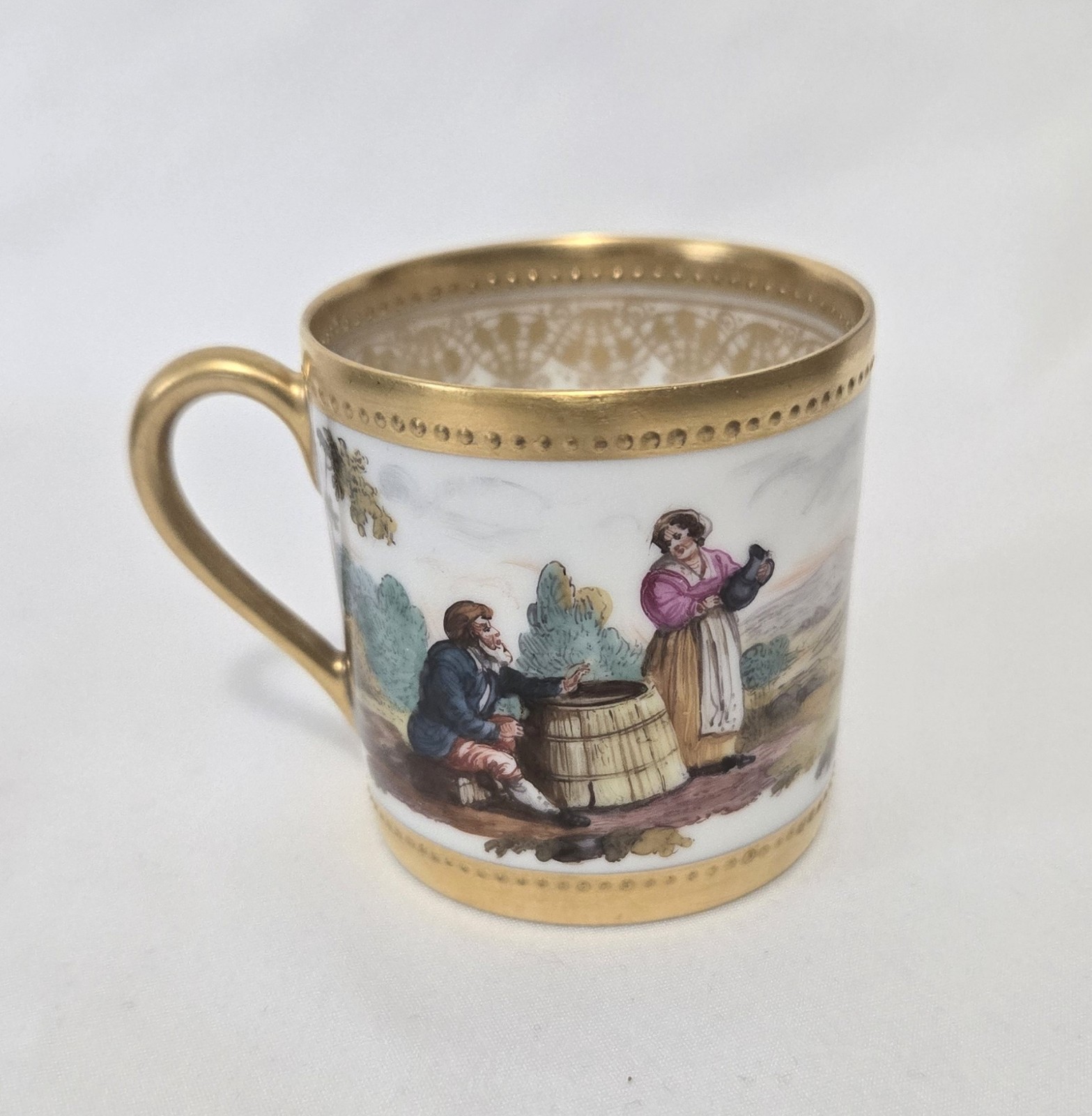Antique Dresden Porcelain Demitasse Cup Hand Painted 24K Gold Accent Signed