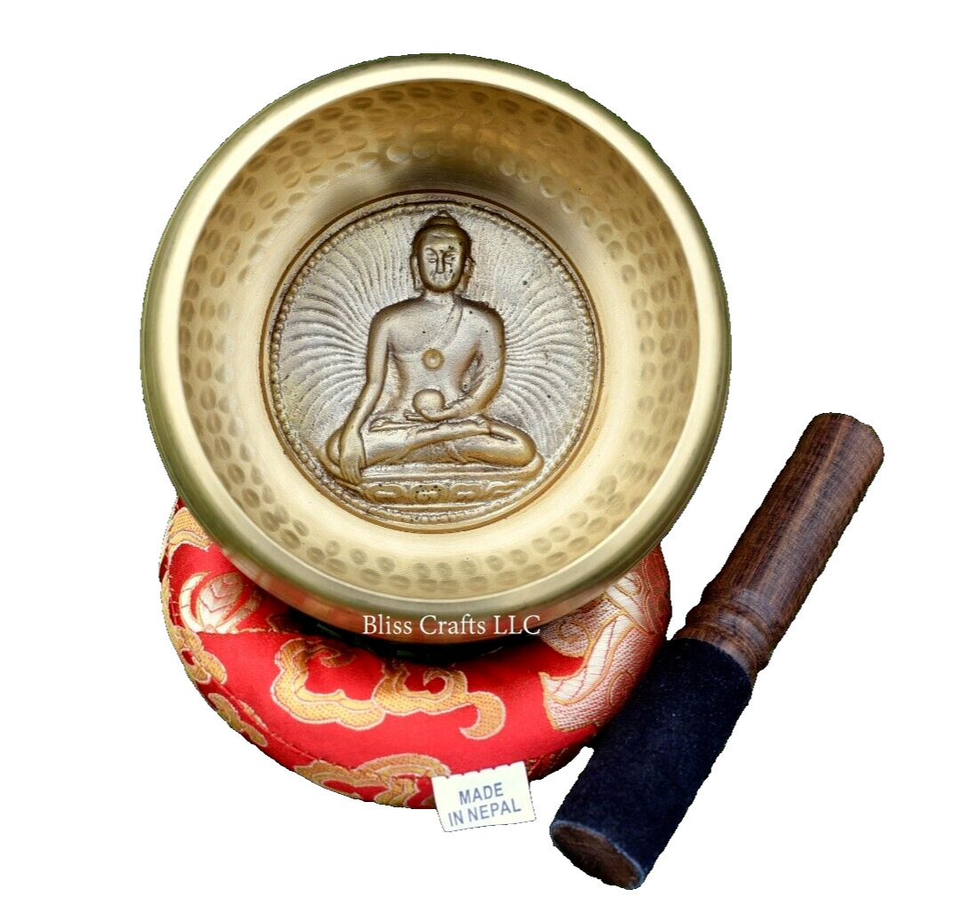 4.5 inches Chakra Healing Buddha Carved Singing Bow-Tibetan Singing bowl-Beaten
