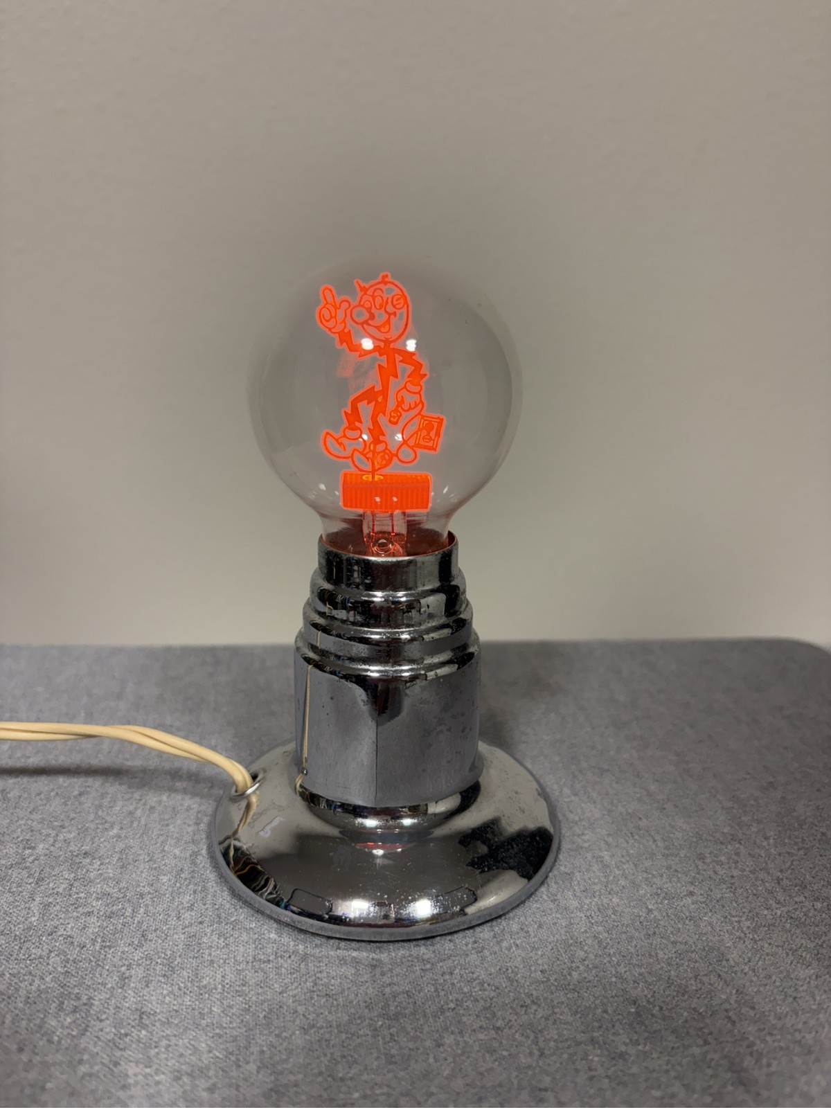 1950's AEROLUX Lights Reddy Kilowatt Neon Bulb and Original Chrome Lamp Base VTG