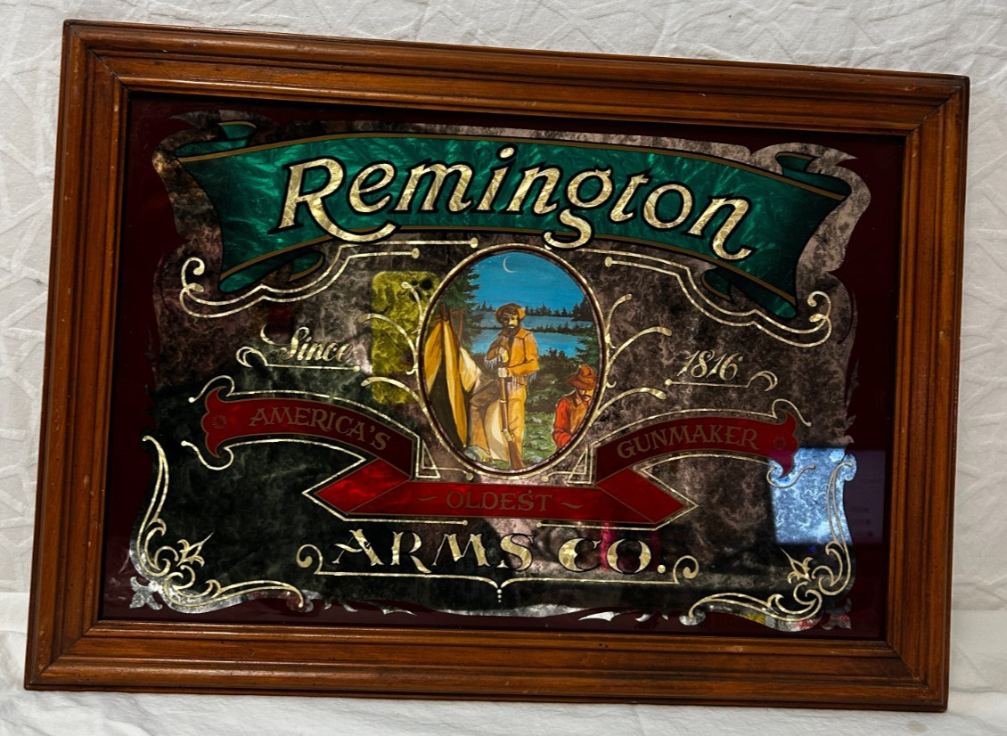 Remington Arms Co. Since 1816 Mirrored Glass Advertising Sign Vintage Man Cave