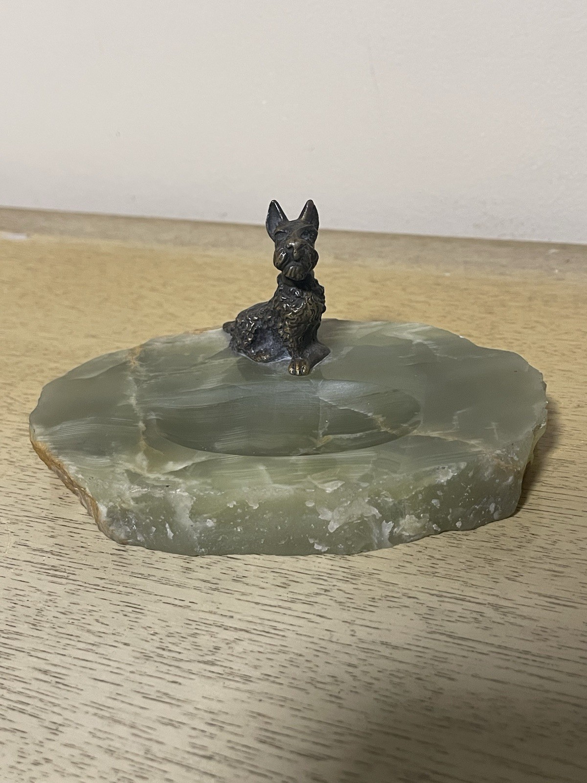Vintage Jade Green Onyx Trinket Tray with Scottie Dog