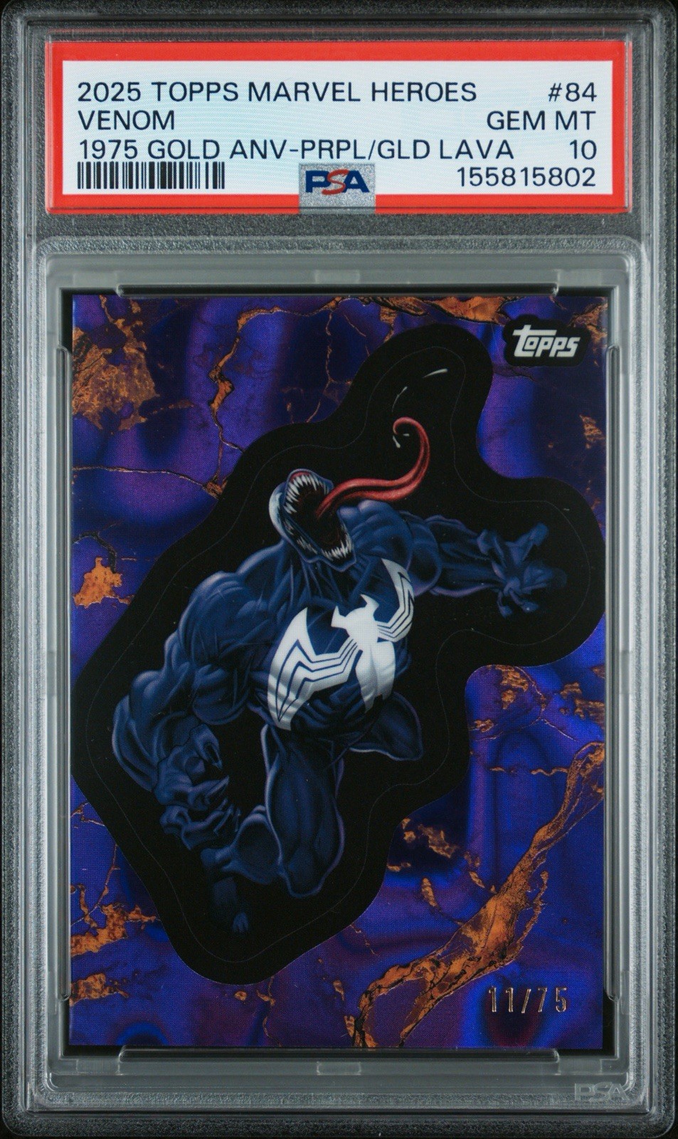 Topps 2025 Marvel Heroes Venom #84 1975 Gold Anv PRPL/GLD Lava /75 PSA 10