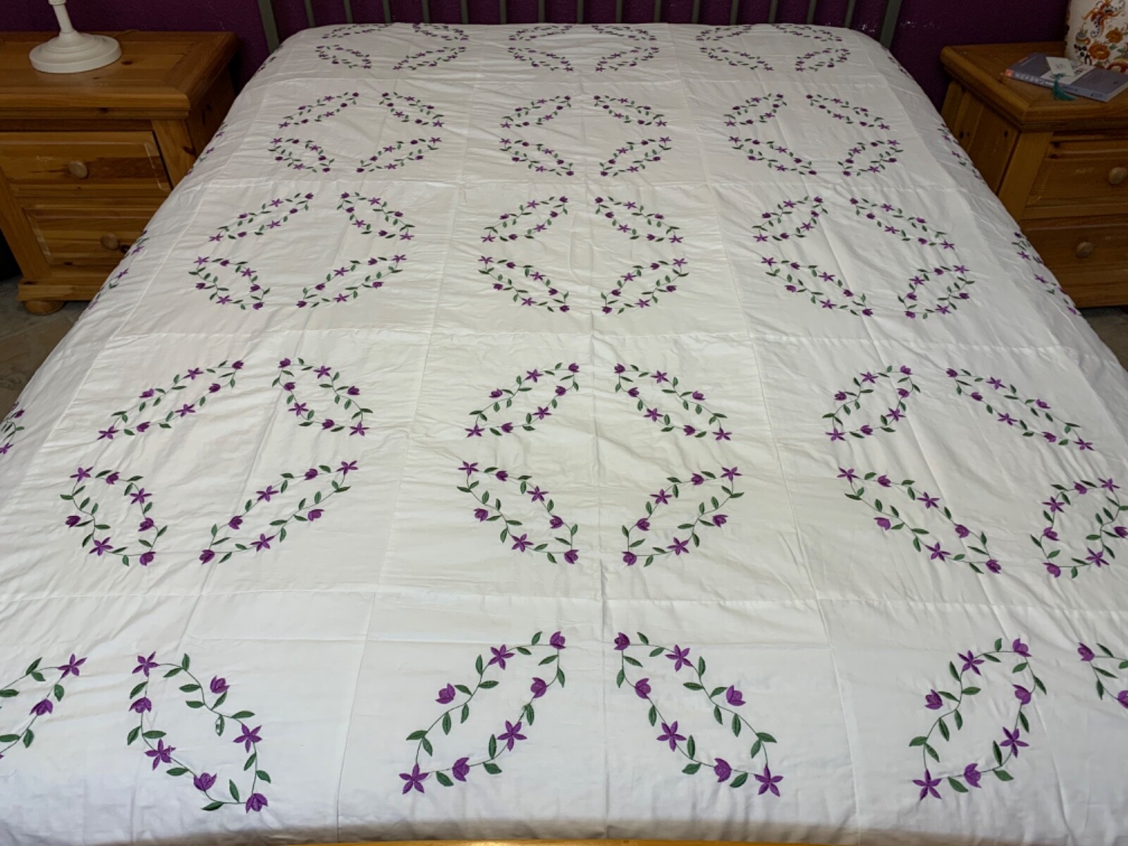 Queen size Machine Embroidery Double wedding Ring Quilt Top J-174A