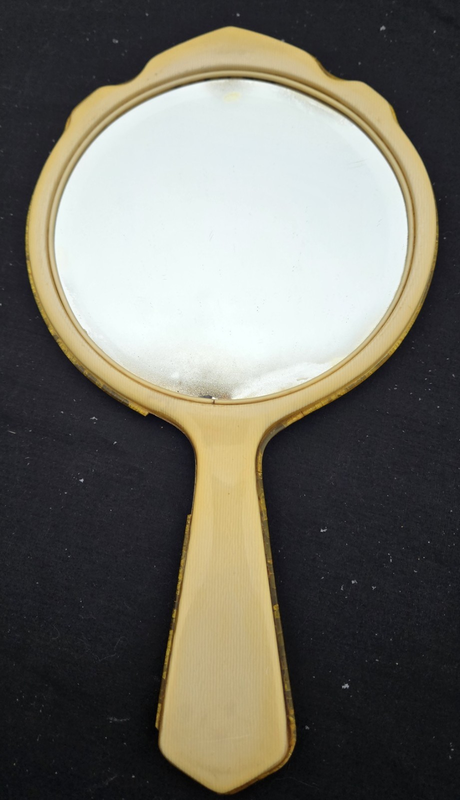 Pretty Antique Vtg. Hand Mirror Beveled Glass Bakelite Art Deco Hollywood Glam