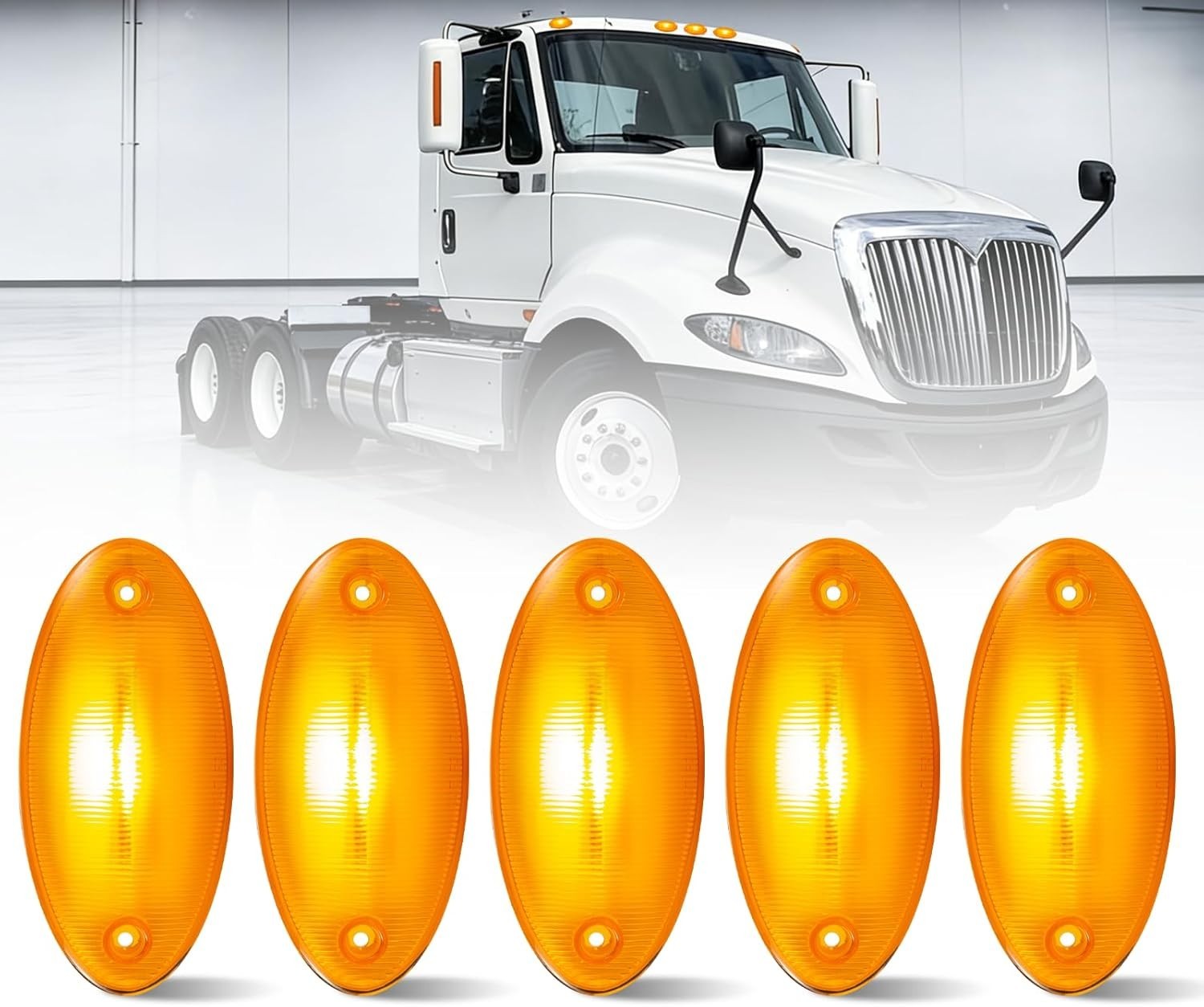 5PCS Cab Marker Lights LED Roof Lamps Amber Lens Assembly Fit for International 5PCS Cab Marker Lights LED Roof Lamps Amber Lens Assembly Fit for International