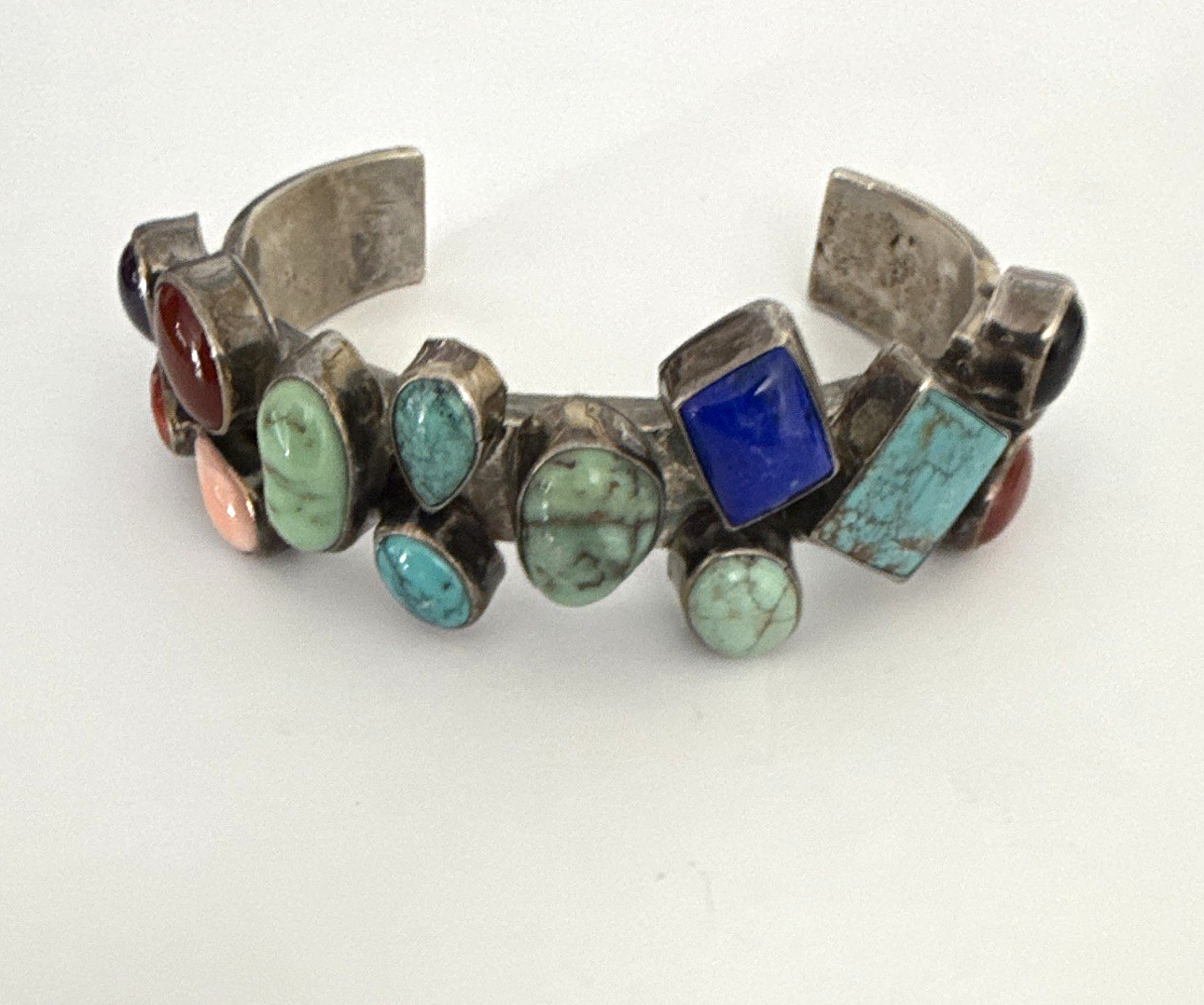NAKAI - Handmade Sterling Multi-Stone Cuff Bracelet Native American-14 Stones