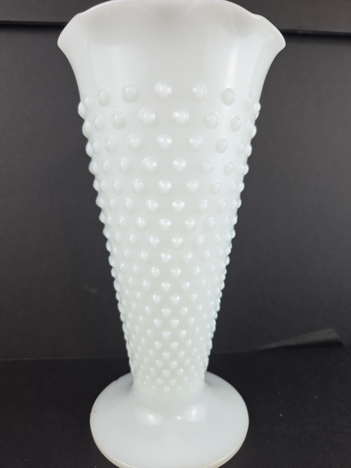 Vintage Anchor Hocking Milk Glass Trumpet Vase Hobnail And Bars White
