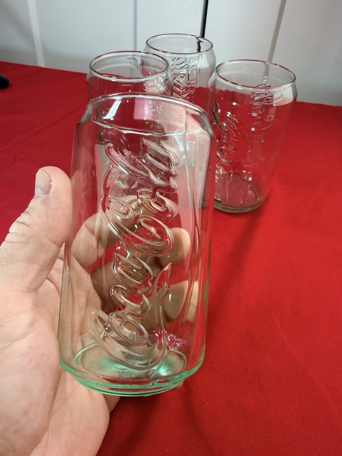 Vtg Coca Cola Georgia Green Glass Can Shaped Tumblers 12 oz Set 4 NEW Old Stock