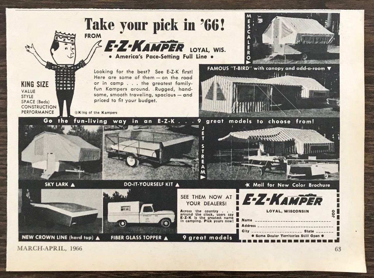 1966 E-Z Kamper Loyal WI Print Ad Take Your Pick in '66