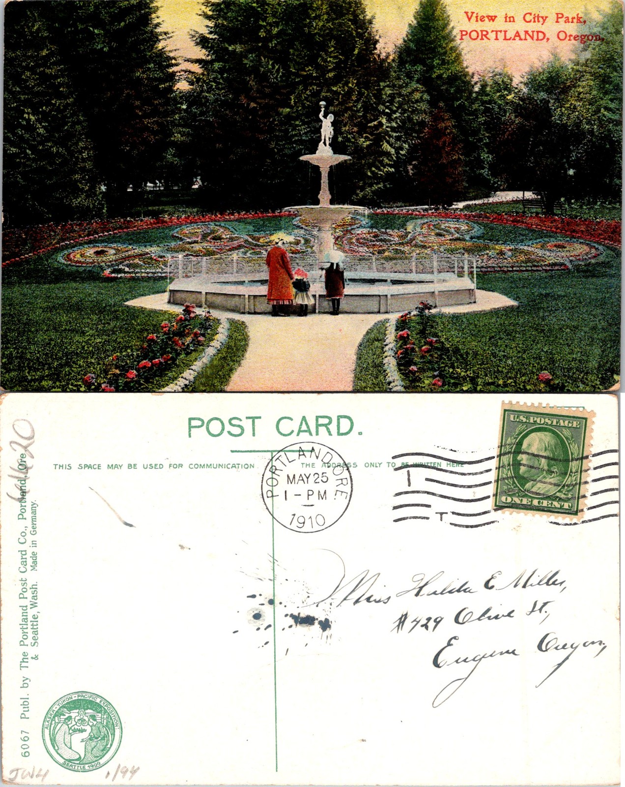 Portland OR View In City Park Postcard 61620