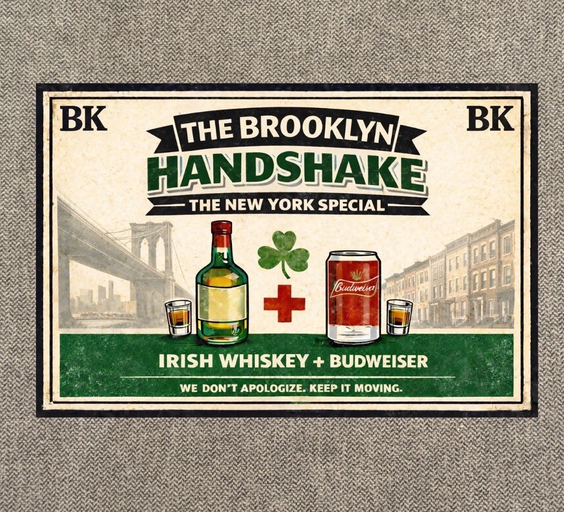 The Brooklyn Handshake Metal Sign 12” Bar Poster Irish Ireland Bay Ridge NY ON
