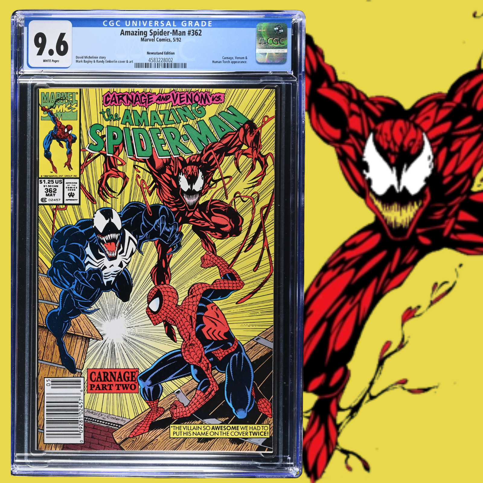 AMAZING SPIDER-MAN #362 1992 CGC 9.6 2nd Appearance of Carnage - RARE NEWSSTAND