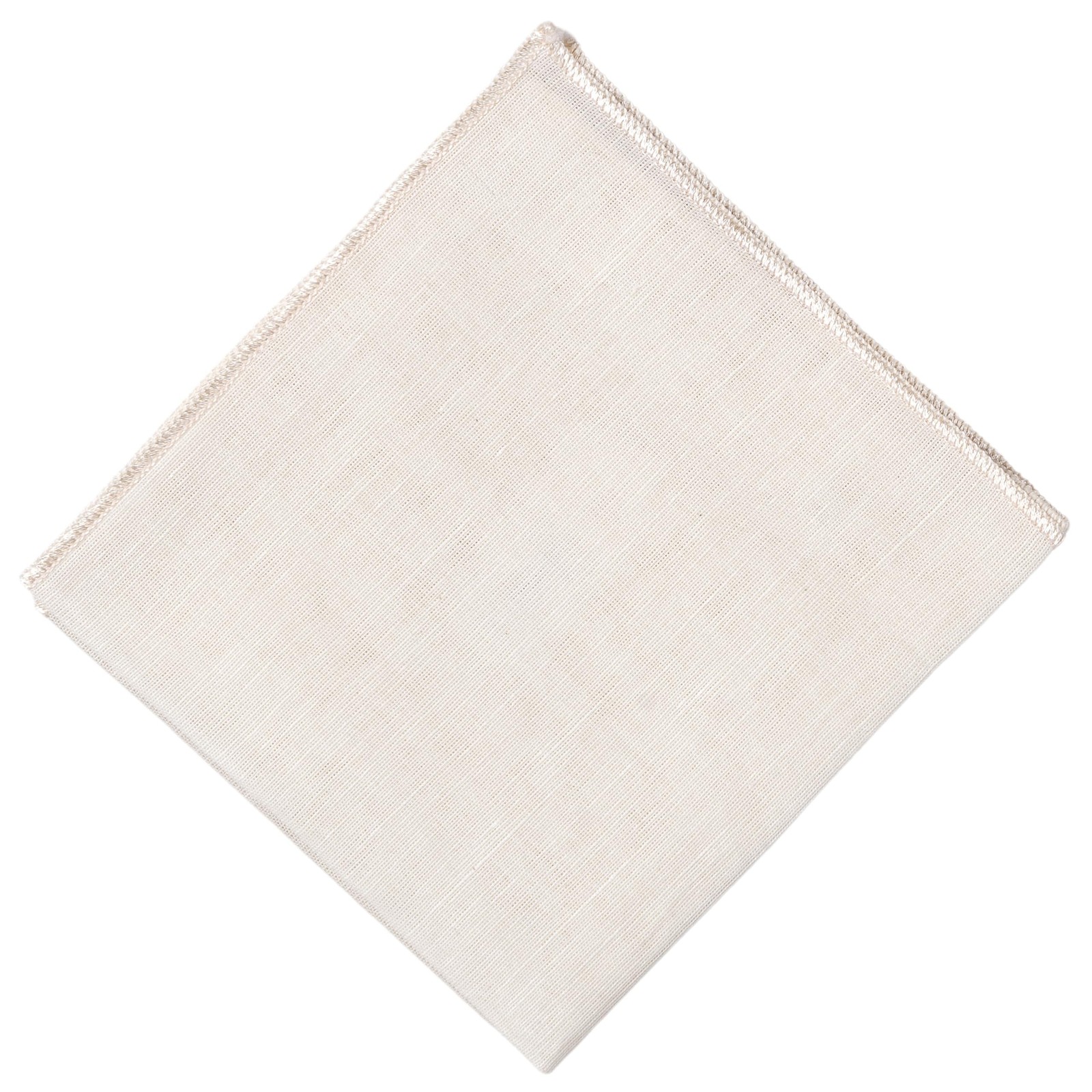 Linen Pocket squares with Contrast Embroidered Edges (Off White) 24 cm Ivory 1