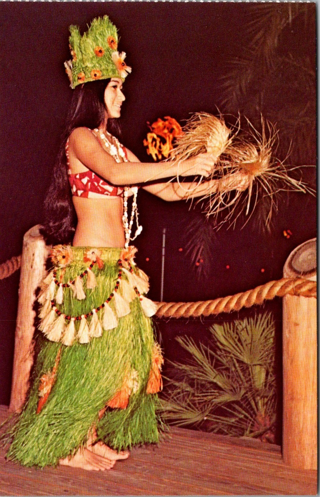 Postcard - Hula Dancer Polynesian Luau - Walt Disney World Orlando FL c1970 (B6)