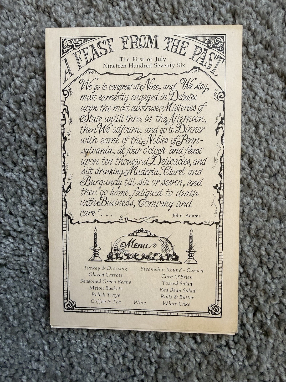 El Paso TX Bicentennial Commission “A Feast From The Past” Card Tent 1 July 1976