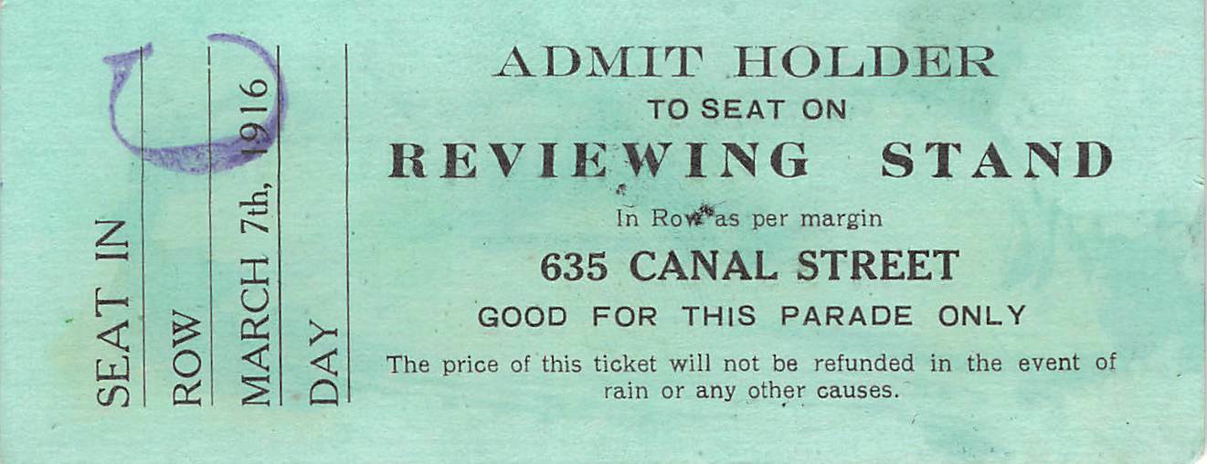 MARDI GRAS Reviewing Stand PARADE TICKET   1916 Canal St New Orleans