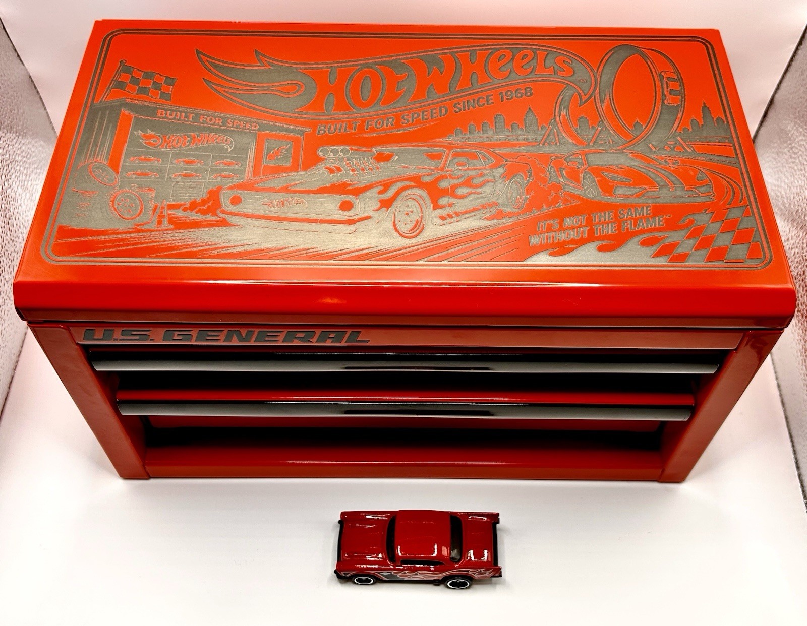 🏁Hot Wheels Engraved U.S. General Mini Toolbox Diecast Car Display Case Box 🏁