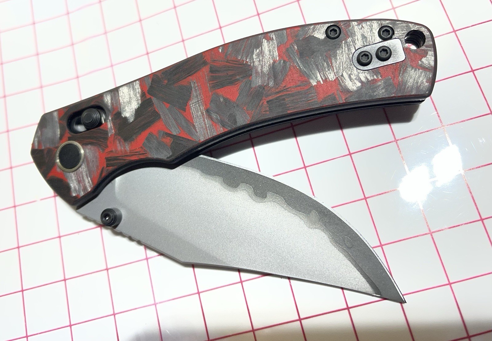 VG-10 STEEL POCKET KNIFE CHOPPED CARBON FIBER HANDLE RED BLACK GRAY RAZOR SHARP