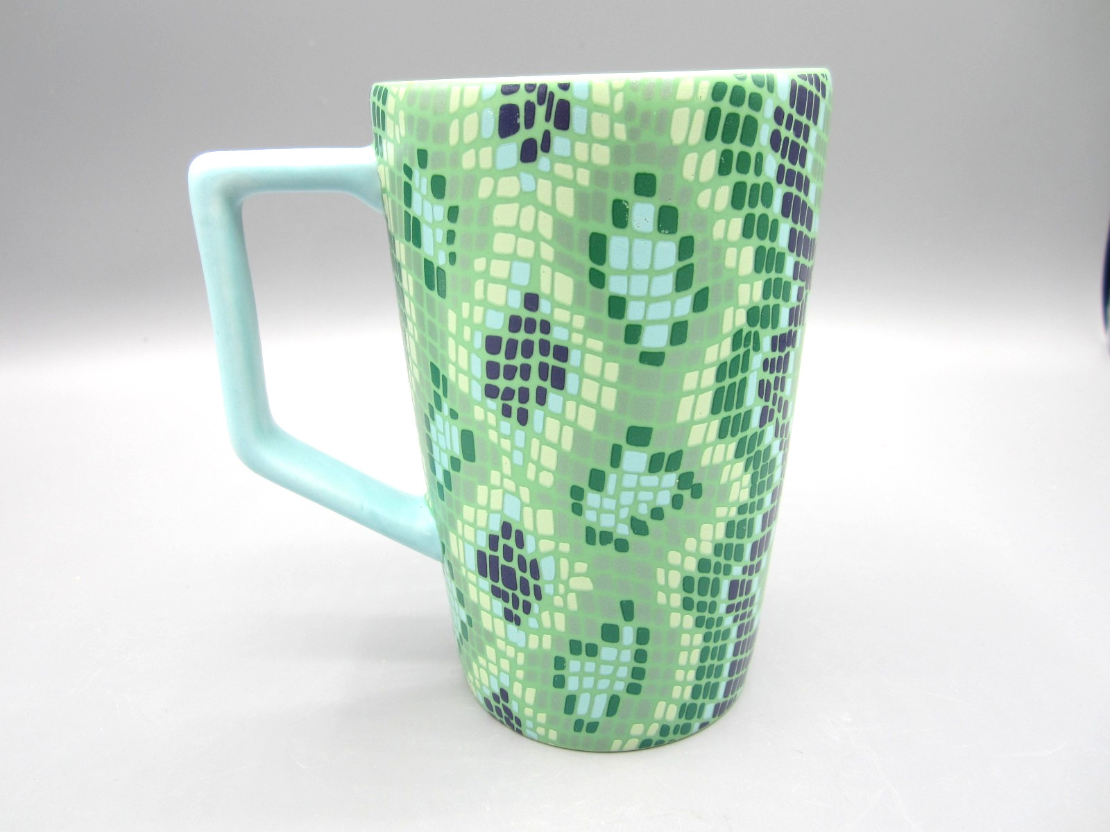 Starbucks/Teavana Pastel Teal Blue & Maroon Green Tea Coffee Mug 12 oz 2016 (23}