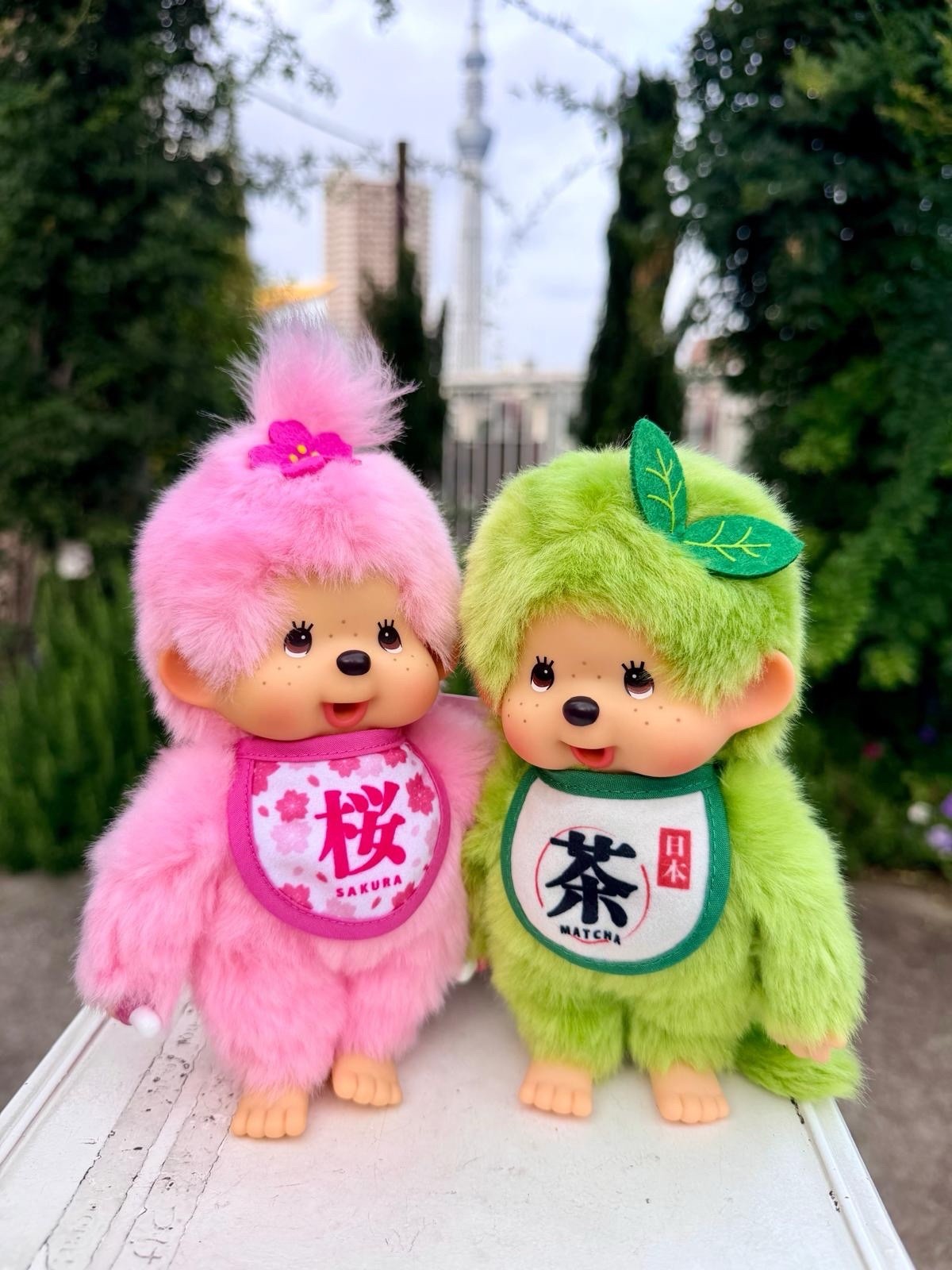 Sekiguchi Monchhichi Matcha Boy & Sakura Girl Plush Doll S Size Set JapanNEW 2PC