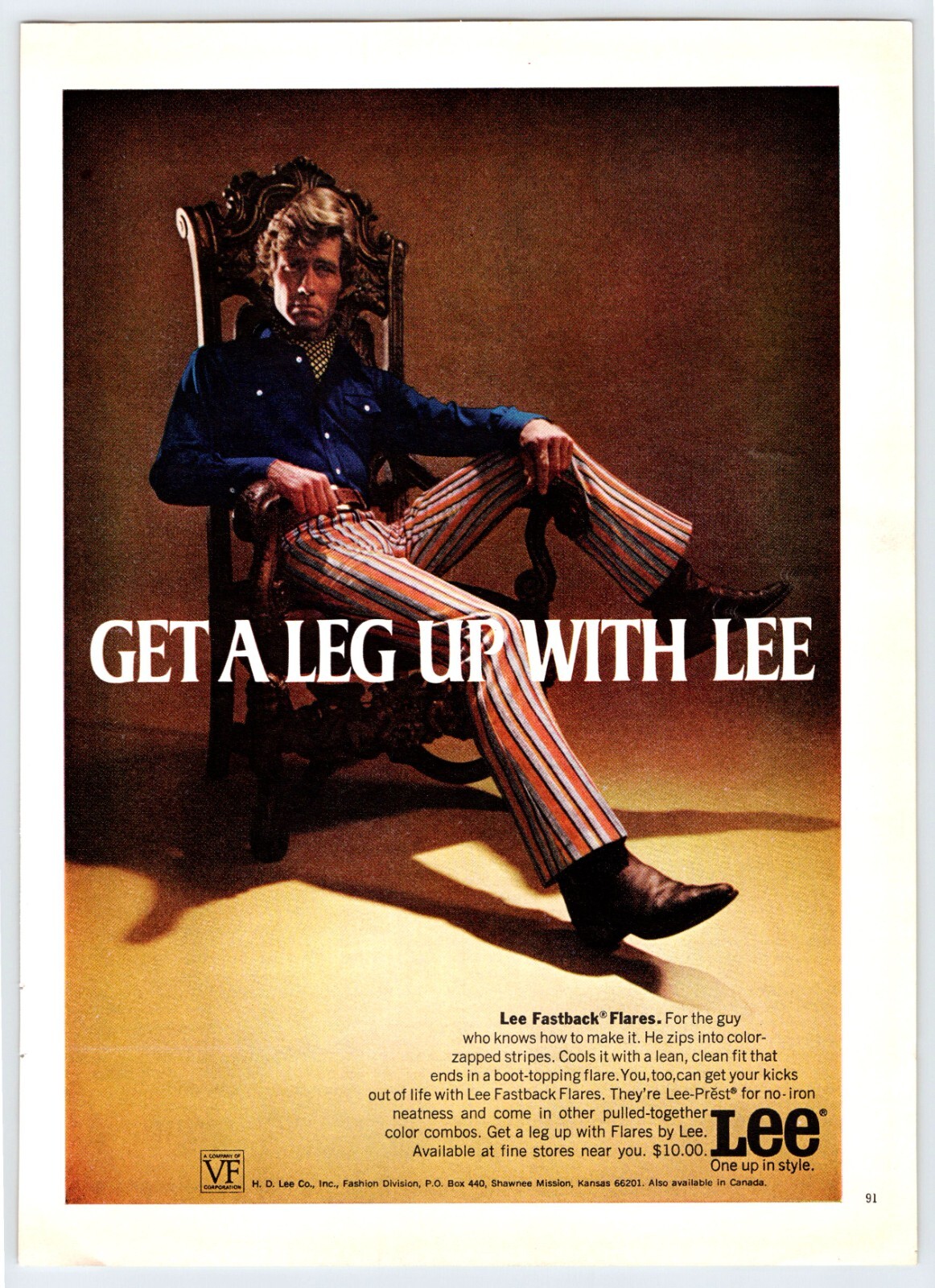 1970 MAN GROOVY LEE FASTBACK FLARES PANTS Vintage 8\