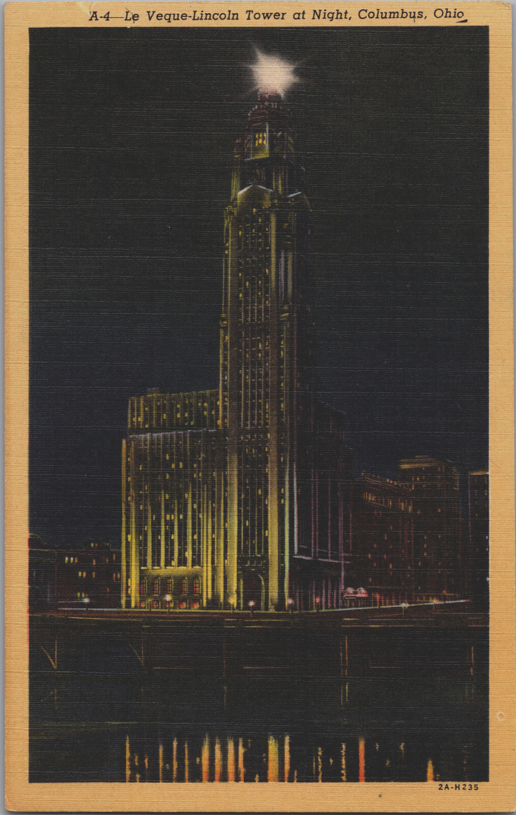Vintage Postcard Columbus Ohio USALe Veque Lincoln Tower at Night Linen
