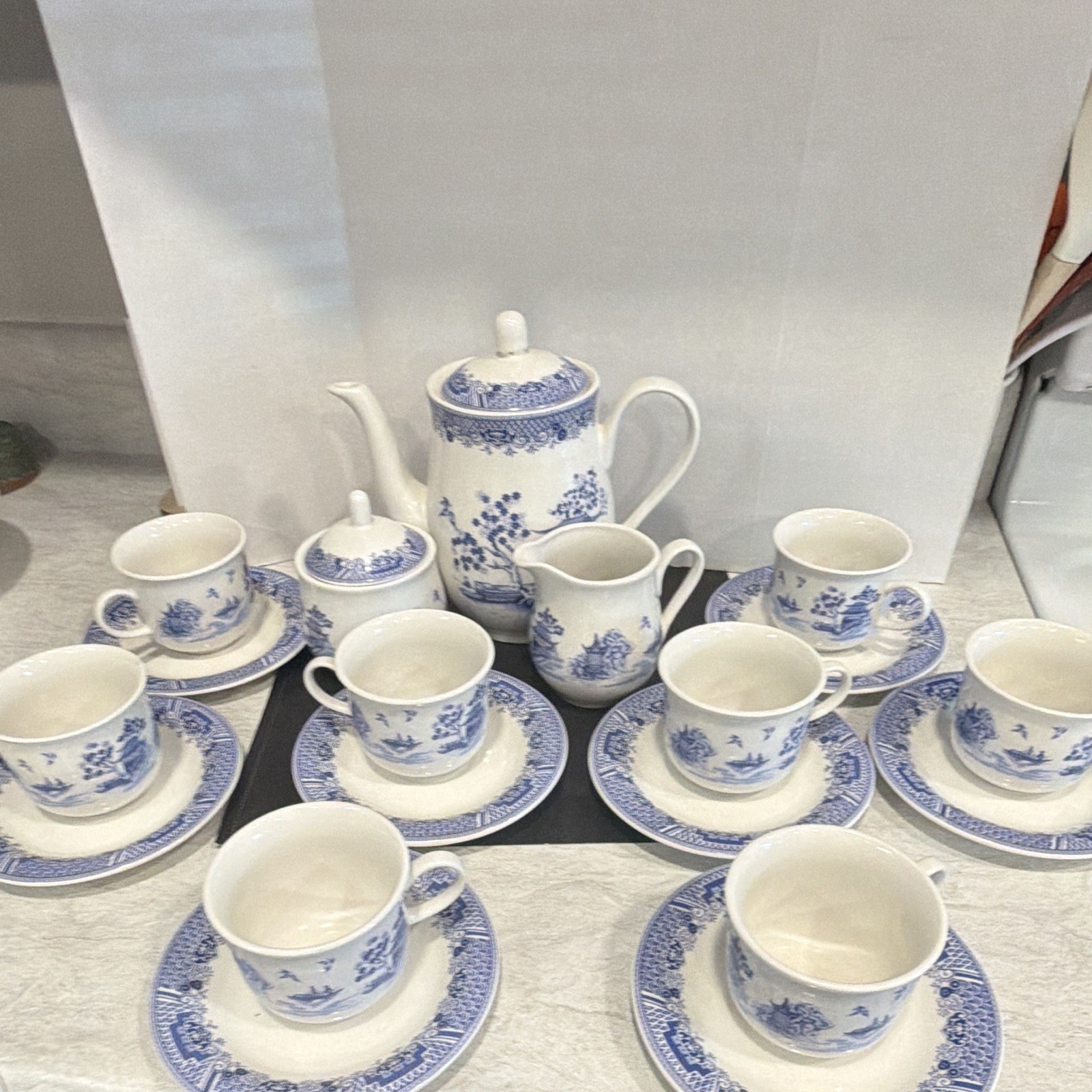 Vintage Blue Willow Tset and Cups Coffee Mugs Set of 11 Made In Japan