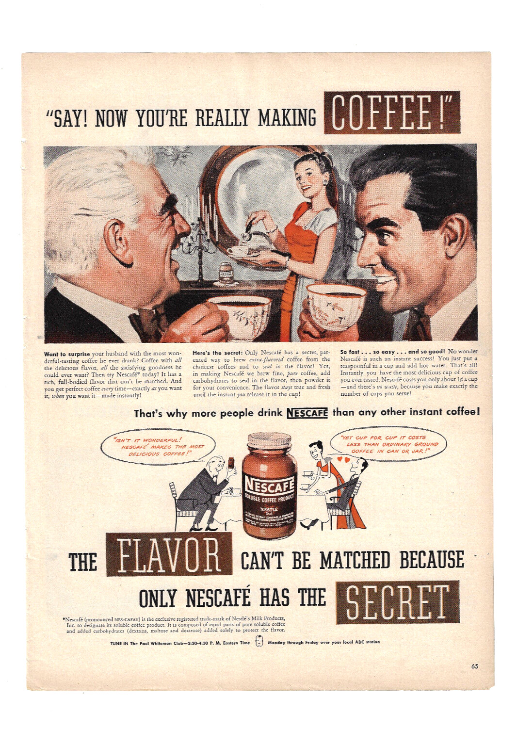 Nescafe Coffee Print Ad Vintage Advertisement Instant Coffee Ad Nestle 1947