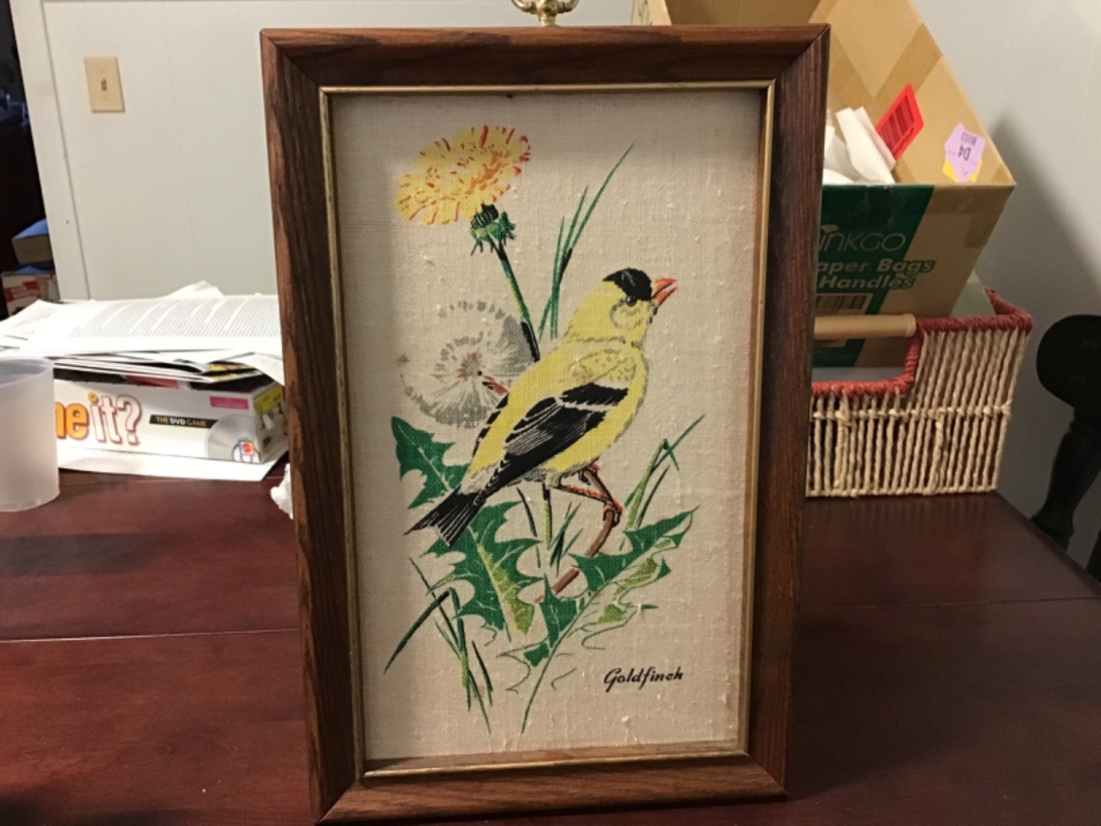 Vintage Kay Dee handprints artwork Gold Finch