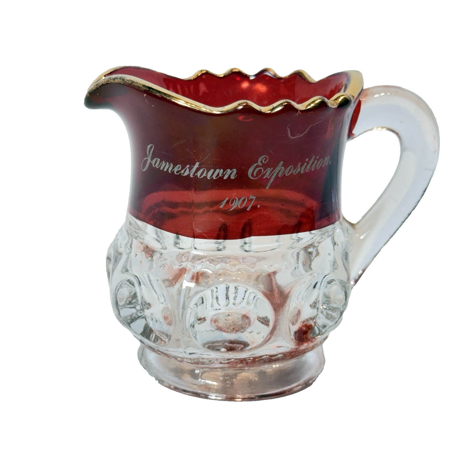 NORFOLK VA VIRGINA 1907 Jamestown Exposition Expo Ruby Glass Souvenir Creamer NORFOLK VA VIRGINA 1907 Jamestown Exposition Expo Ruby Glass Souvenir Creamer