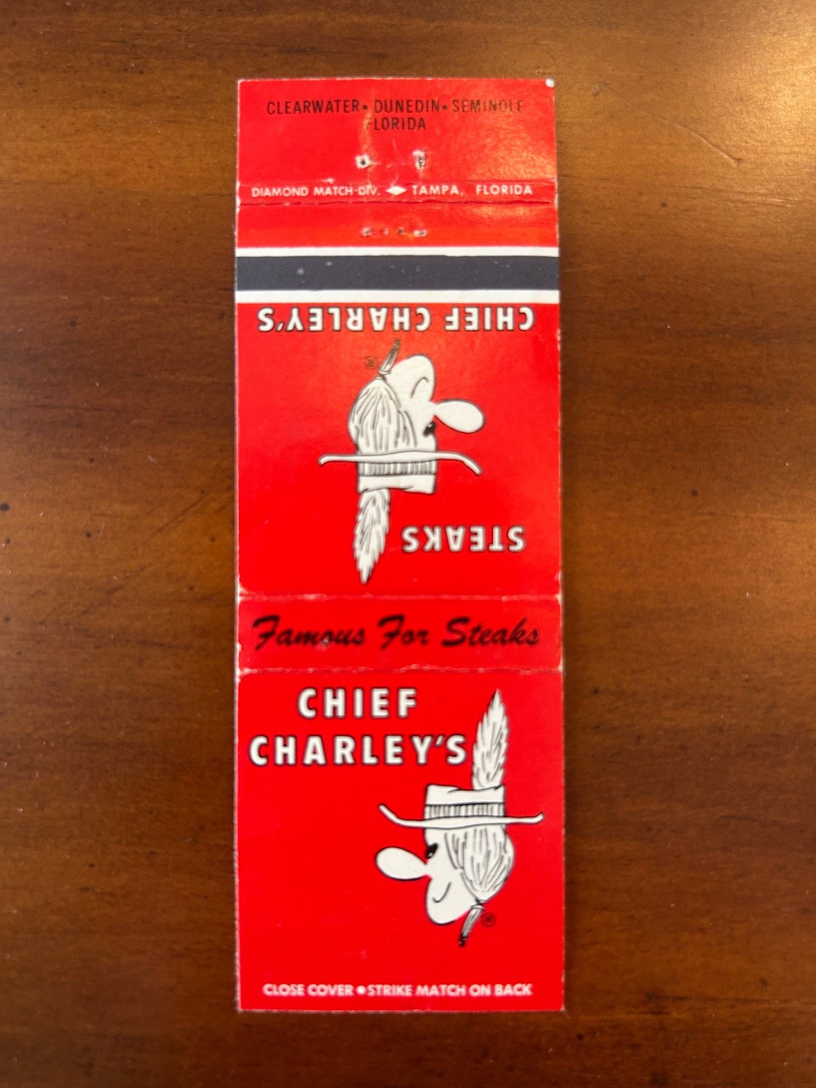 Vintage Chief Charley\'s Famous For Steaks Florida Matchbook Cover Booklet Vintage Chief Charley\'s Famous For Steaks Florida Matchbook Cover Booklet