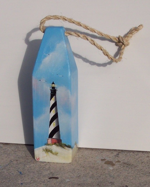 Cape Hatteras Lighthouse hand painted handcrafted wooden buoy-Nautical decor