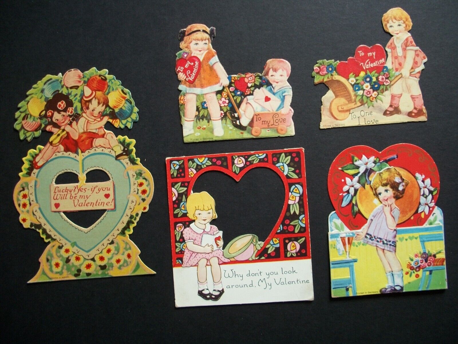 Original 1930s German Valentine\'s Day Card Lot 🌟 Children Boy Girl Greeting Set