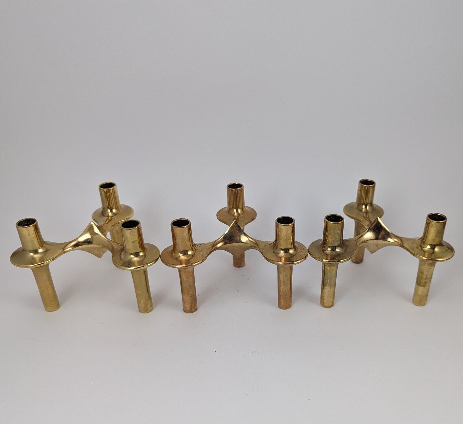 Set Of 3 Vintage Fritz Nagel Brass Candle Holder